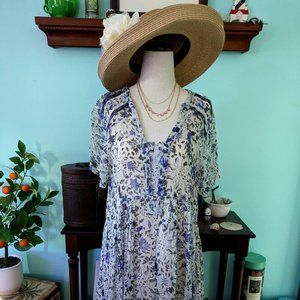 Anthropologie Maeve Blue Floral Hi Lo Mini Dress Size 4